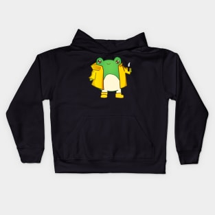 Kawaii Fog holding a Knife, Funny Frog Lover Kids Hoodie